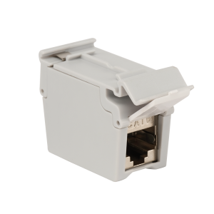 Повторитель портов RJ45 на DIN-рейку, экранированный, кат.6, формата Keystone, со шторками, белый